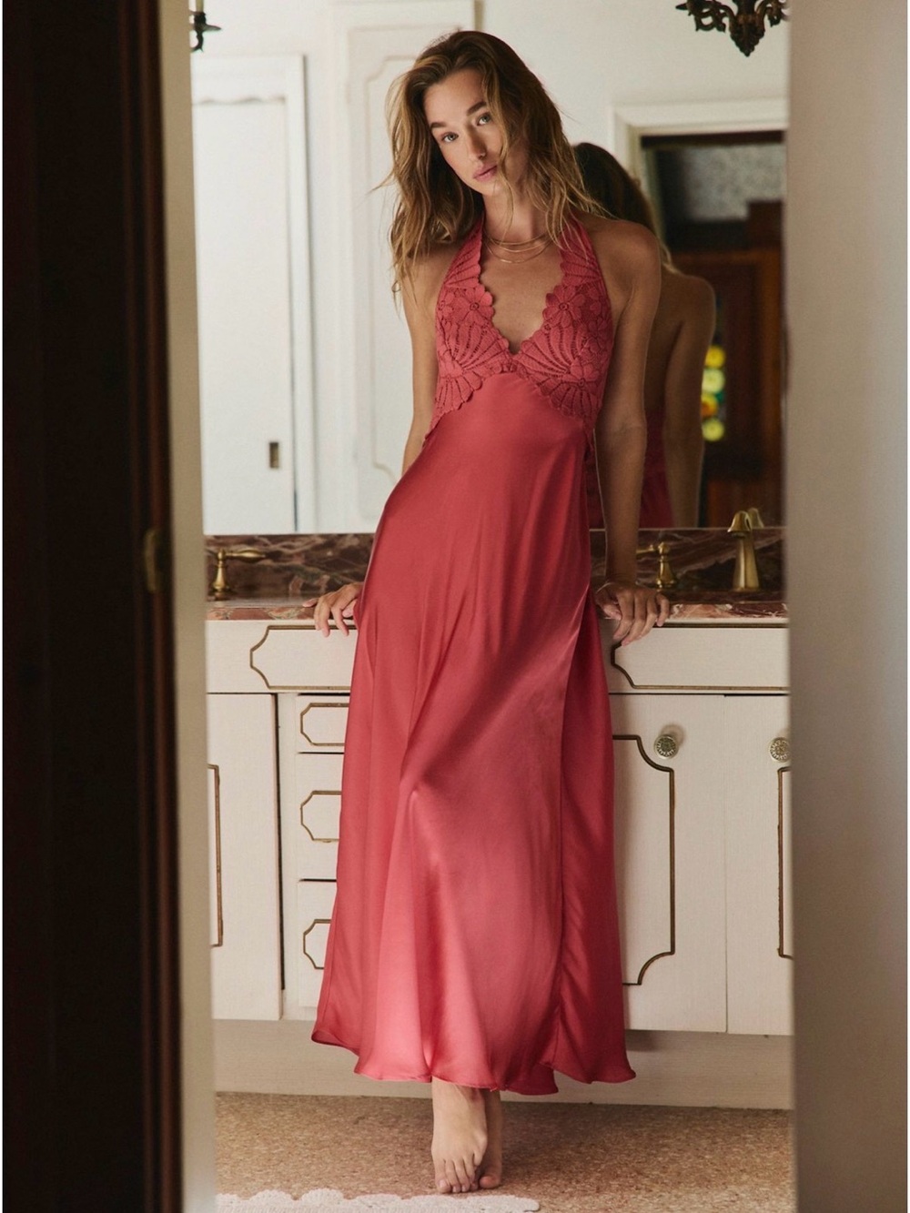 Free People Petal Party Midi Slip Dress Size Small NWT in Crimson Crush